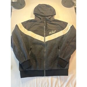 Nike Sportswear NSW Sherpa Fleece Hybrid Full Zip Hoodie Black Gray White Medium